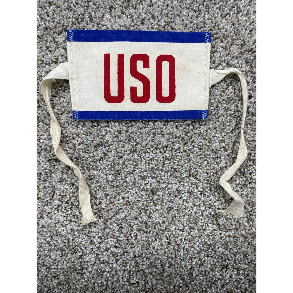 USO Armband Blue Red White Pre-Owned Military Support Canvas Tie-On w/pin mark
